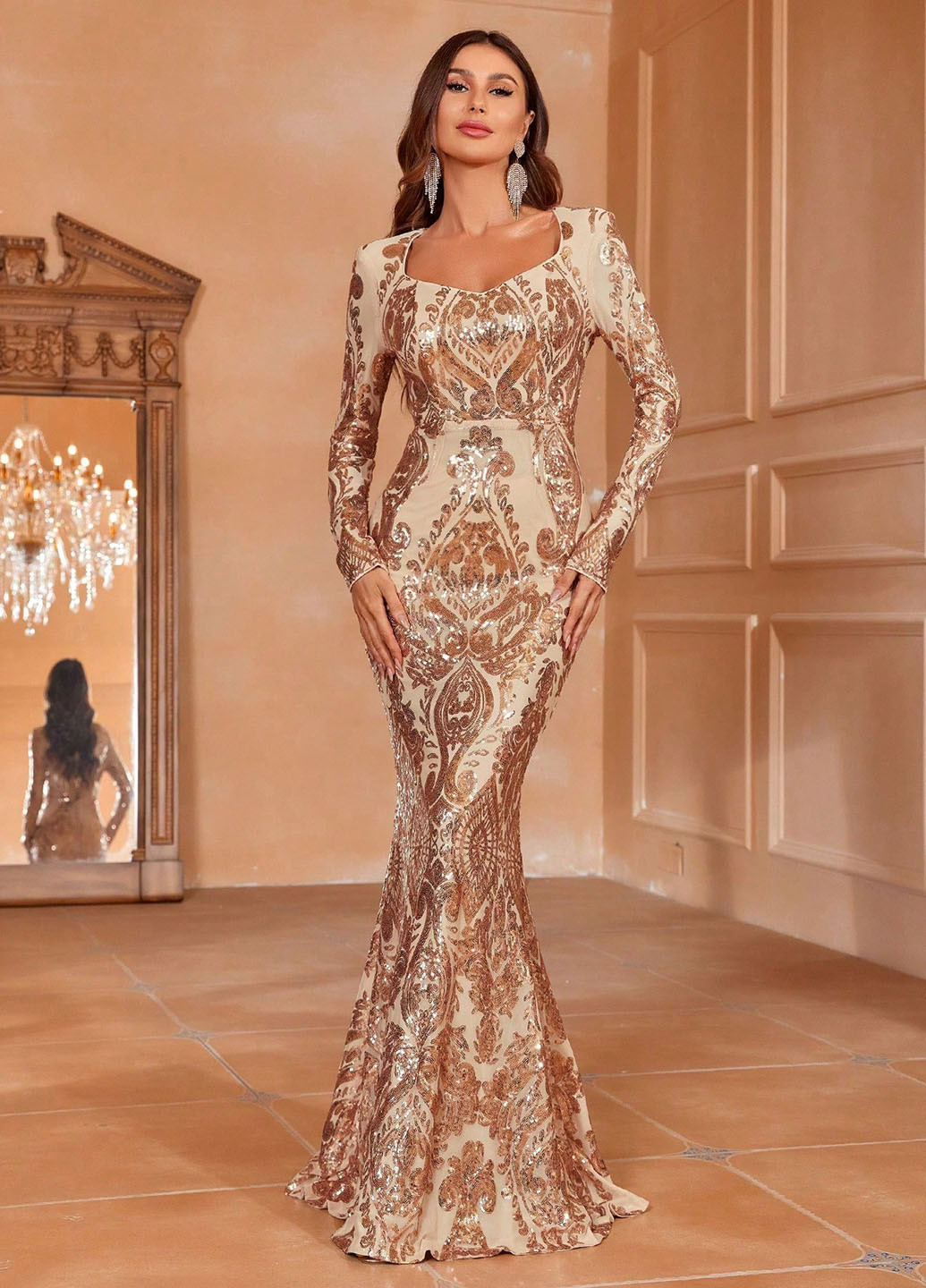 Кремова вечірня сукня силуетна SHEIN однотонна