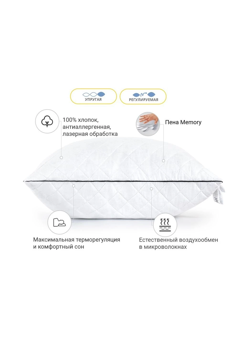 Подушка 1488 Royal Pearl memory effekt Висока 45х45 см (2200003263459) Mirson (254077644)