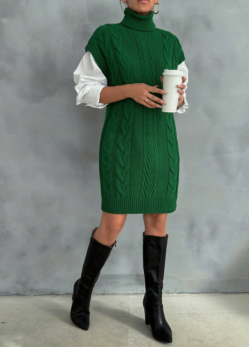 Зеленое кэжуал платье платье-свитер SHEIN однотонное