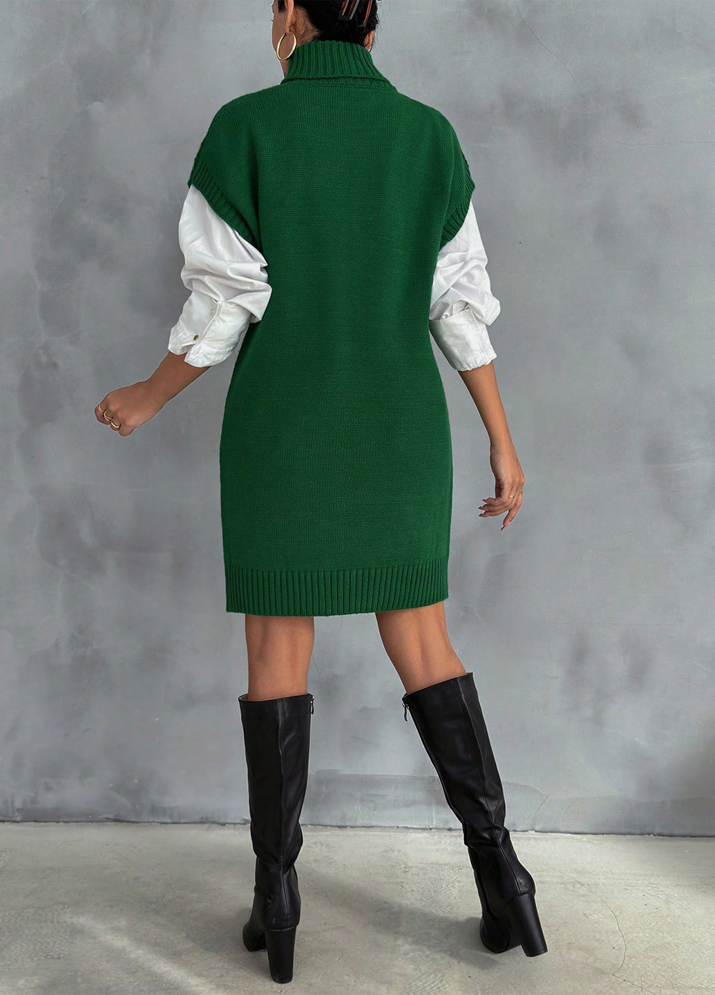 Зеленое кэжуал платье платье-свитер SHEIN однотонное