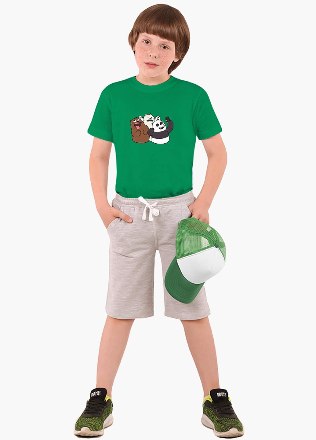 Зеленая демисезонная футболка детская вся правда о медведях (we bare bears)(9224-2665) MobiPrint