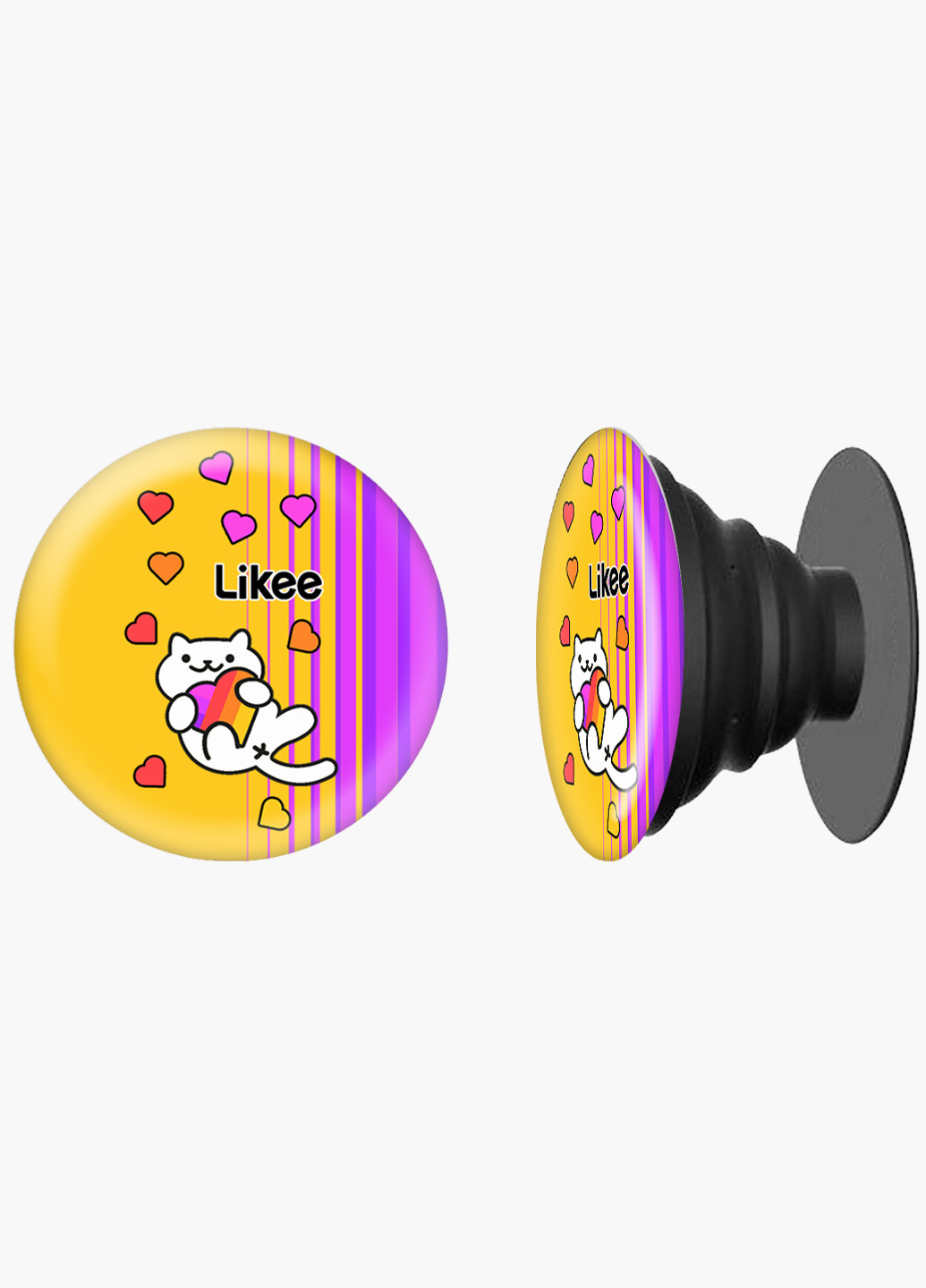 Попсокет (Popsockets) держатель для смартфона Лайк Котик (Likee Cat) (8754-1039) Черный MobiPrint (216748256)