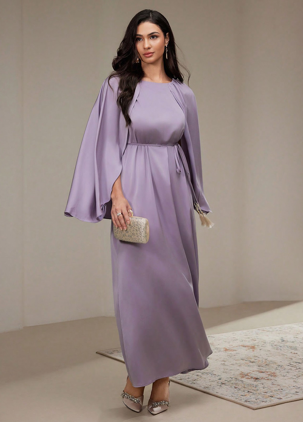 Сиреневое вечернее платье платье-кейп SHEIN однотонное