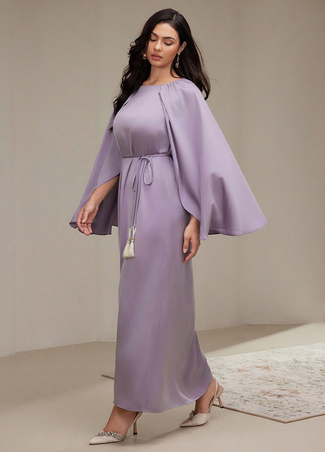 Сиреневое вечернее платье платье-кейп SHEIN однотонное