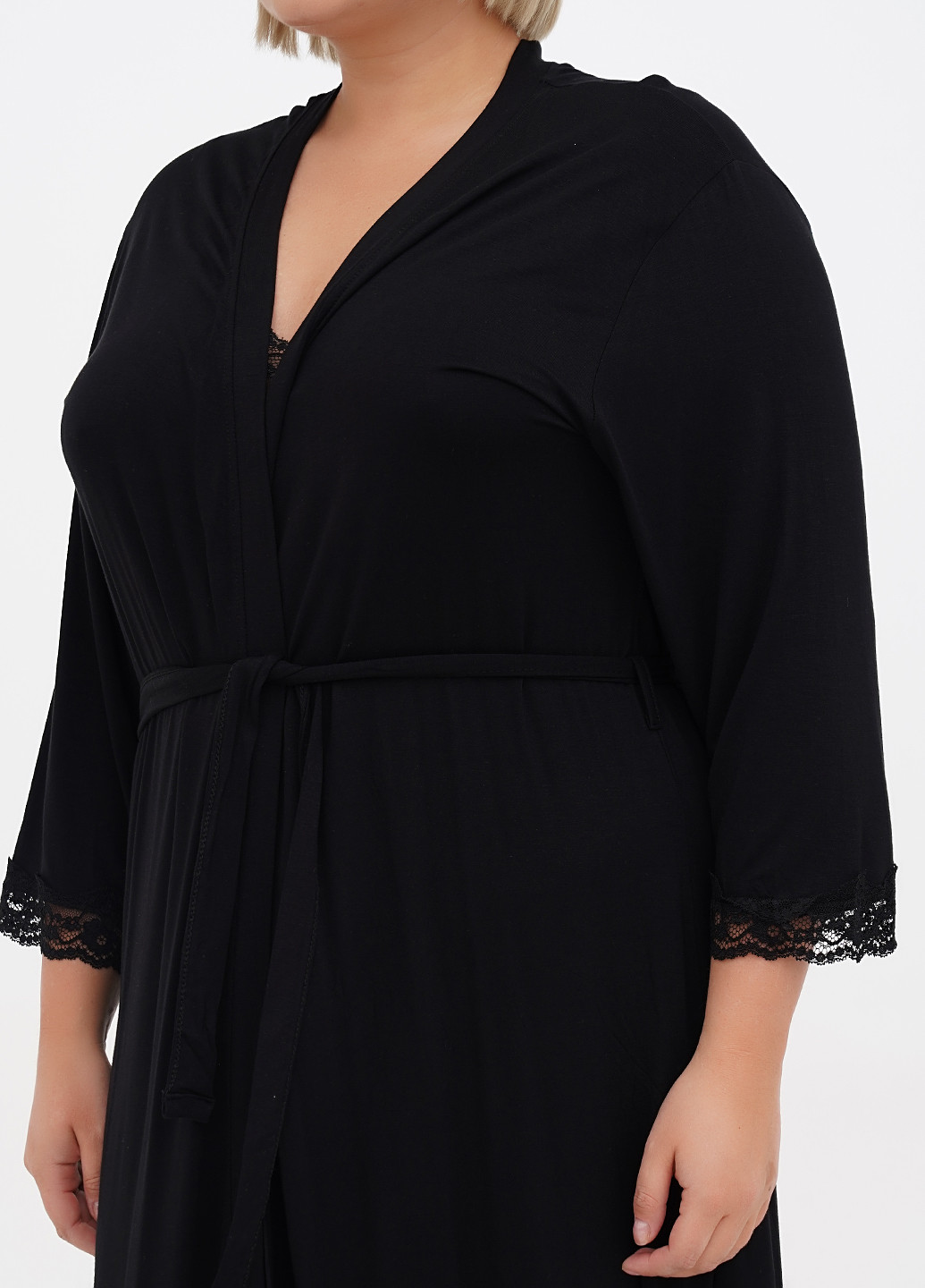 Черный демисезонный комплект (халат, ночная рубашка) Cotpark