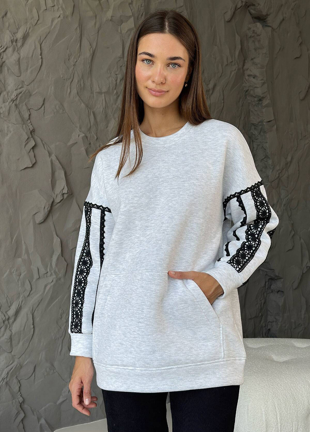 Світло-сірий світшот меланж мереживо (369717031)