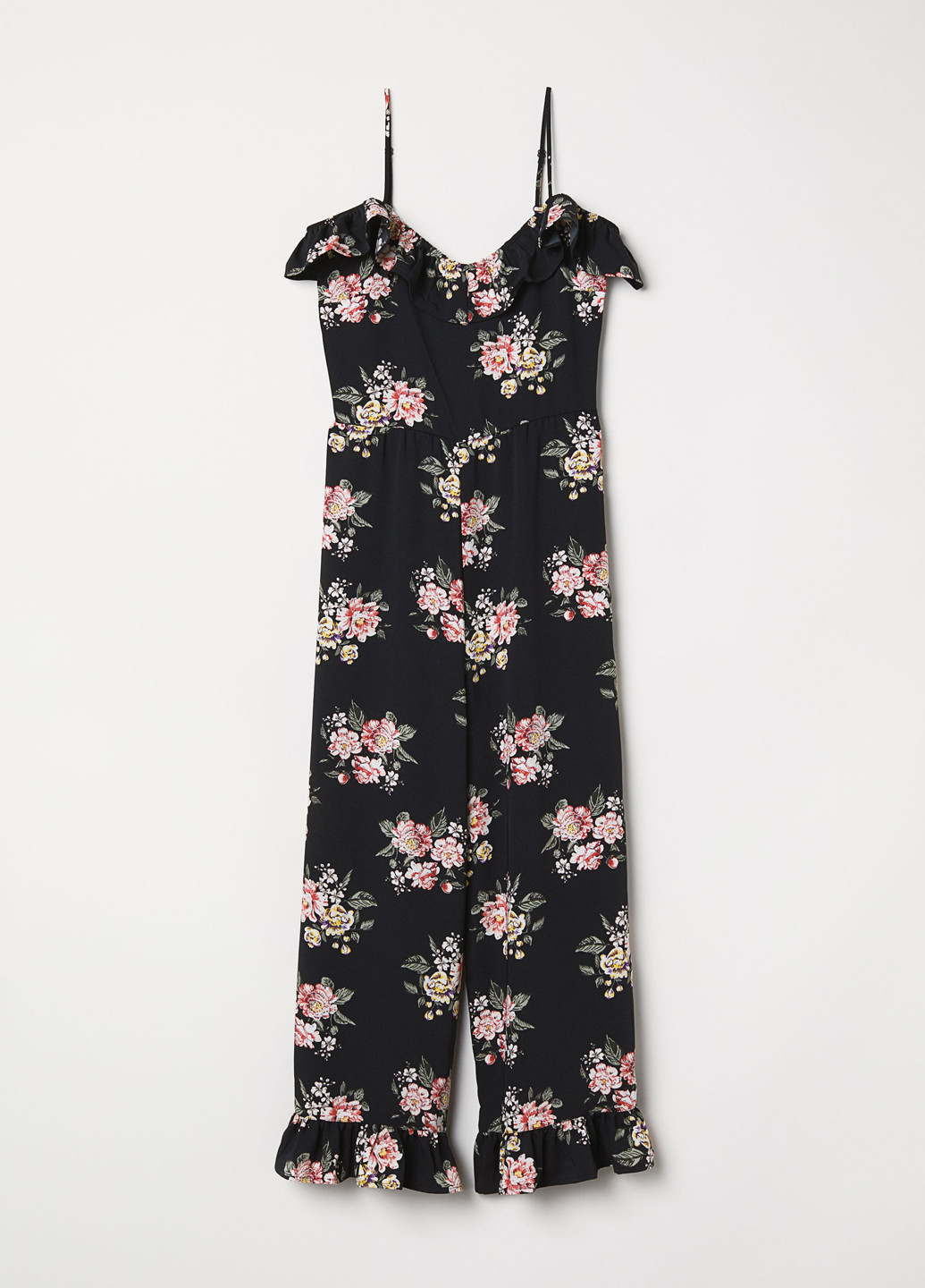 Комбинезон H&M комбинезон-брюки цветочный чёрный кэжуал