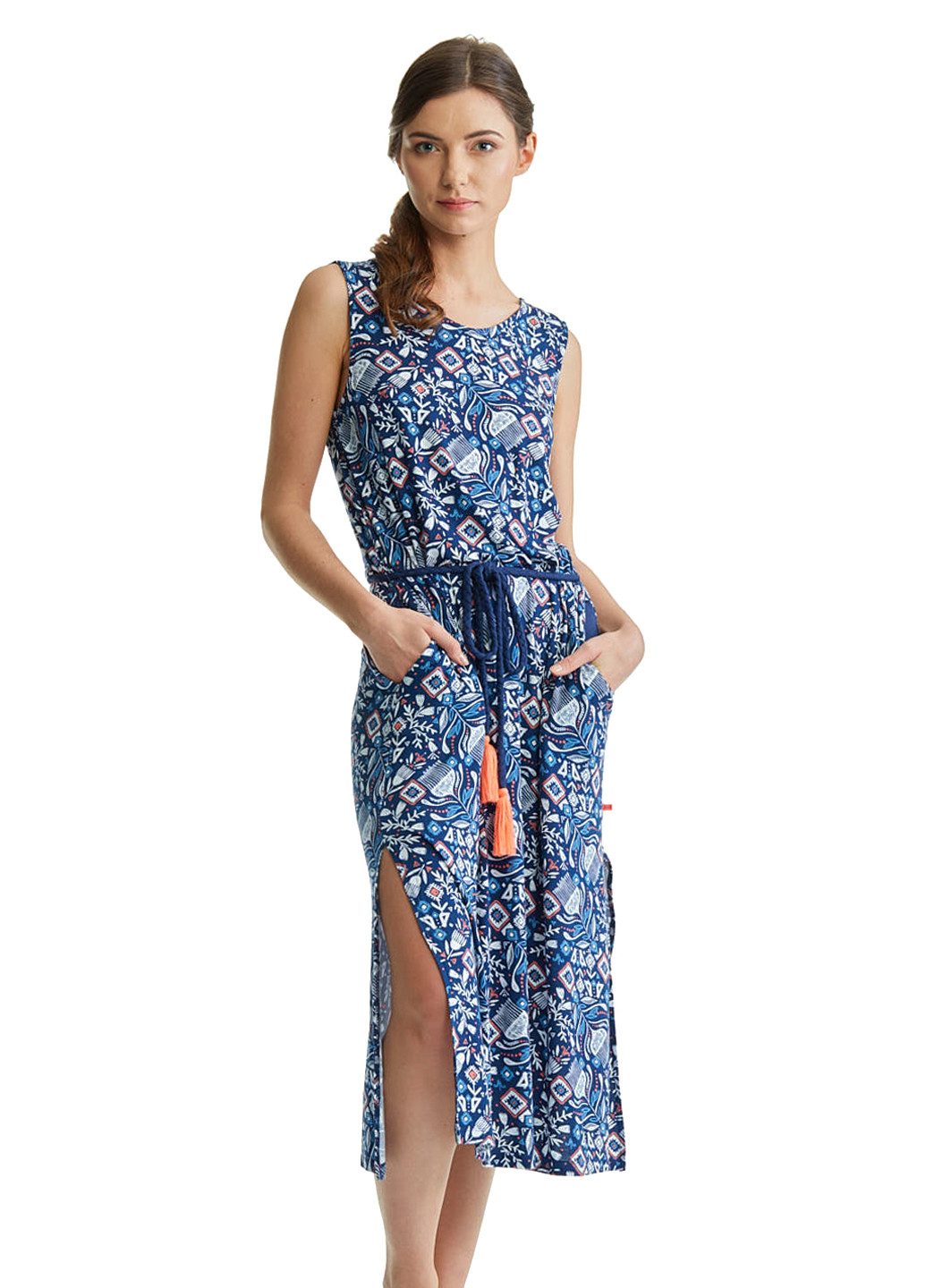 Синя домашній сукня Key з абстрактним візерунком