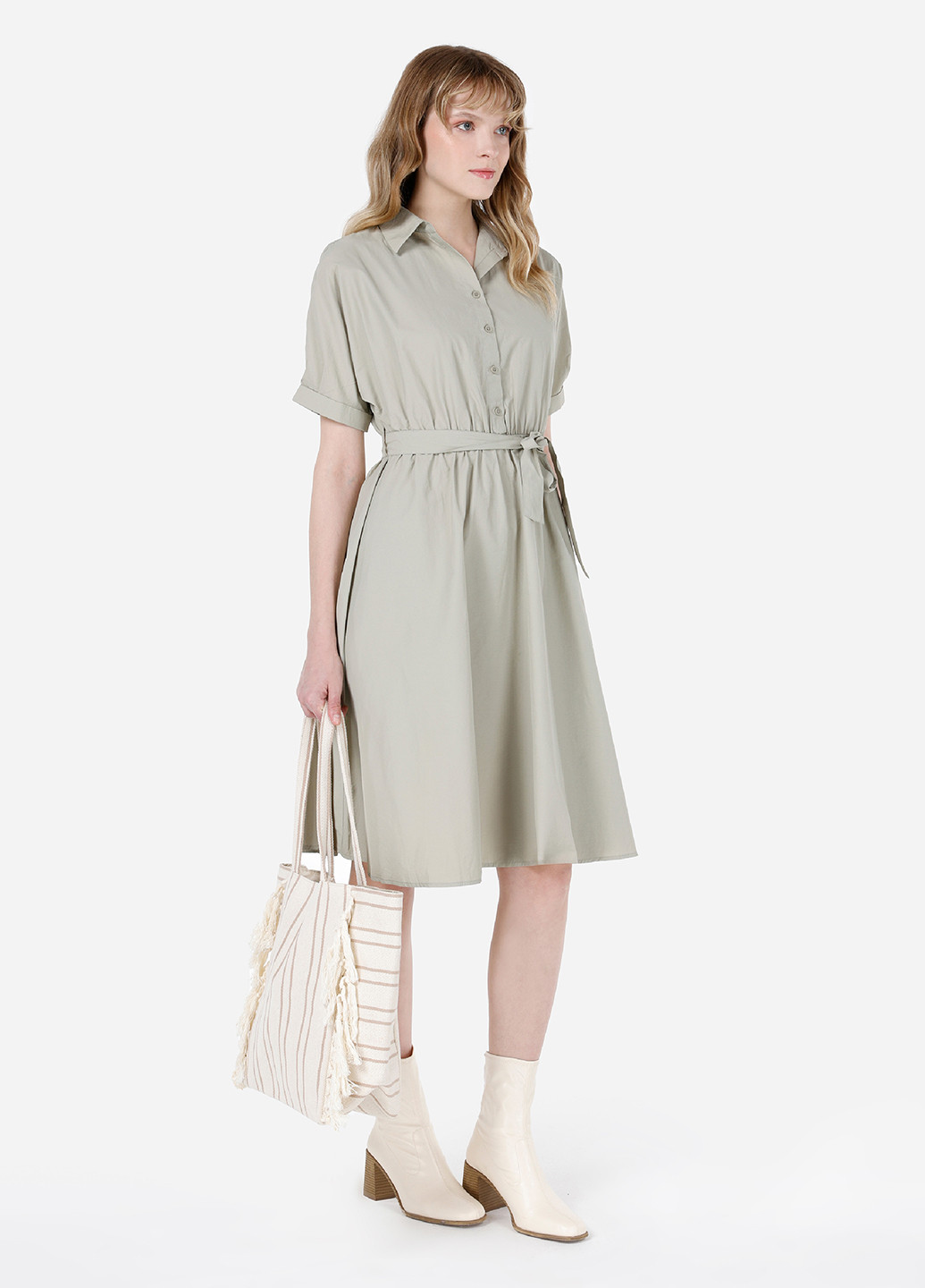 Оливковое кэжуал платье клеш, рубашка Colin's однотонное