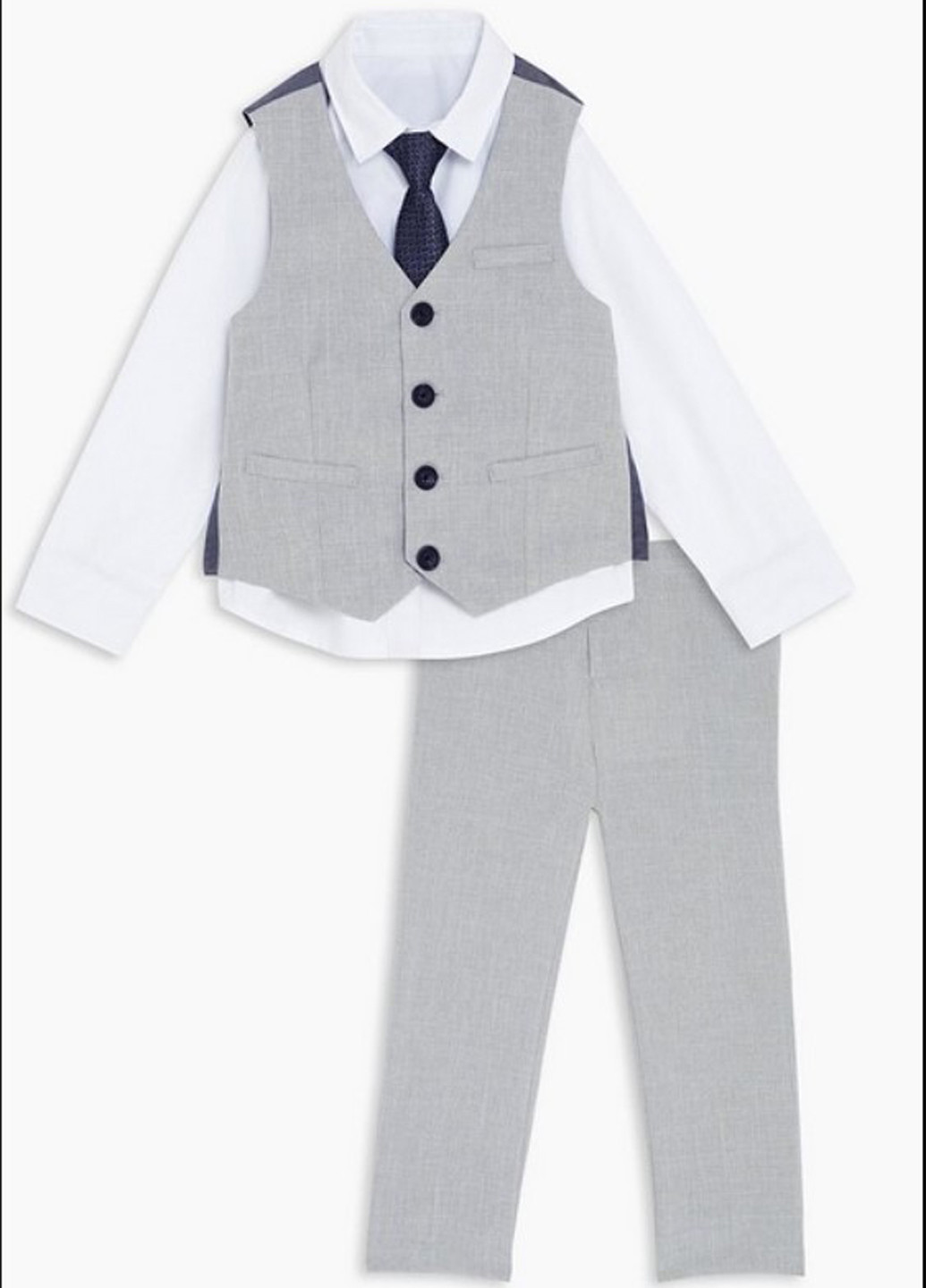 Серый демисезонный костюм (рубашка, галстук,жилет, брюки) Studio