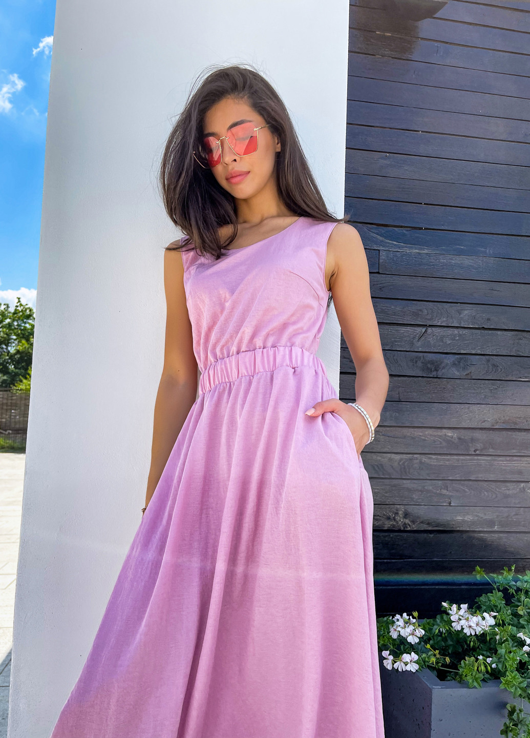 Розовое кэжуал платье клеш ST-Seventeen меланжевое