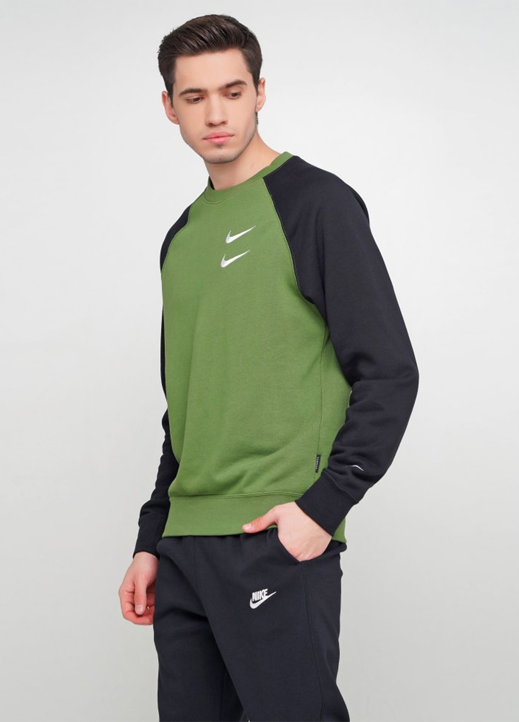 Свитшот Nike - Прямой крой однотонный зеленый спортивный хлопок - (184153349)