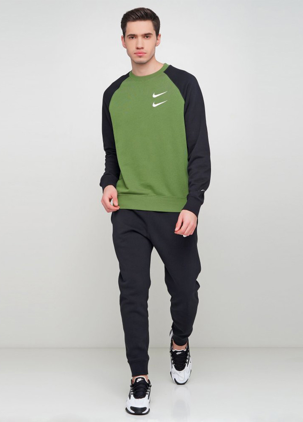 Свитшот Nike - Прямой крой однотонный зеленый спортивный хлопок - (184153349)