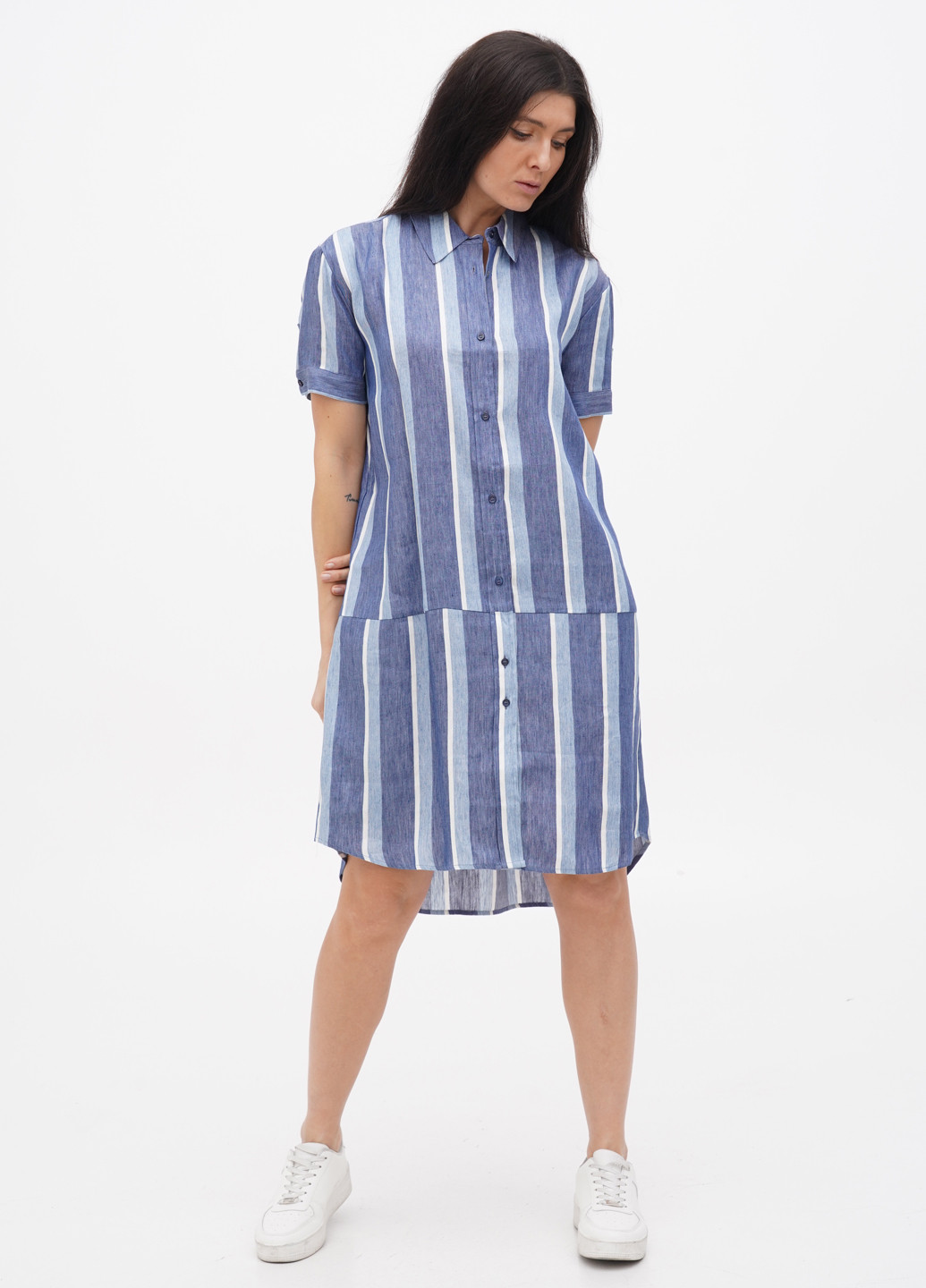 Синее кэжуал платье рубашка 7 For All Mankind в полоску