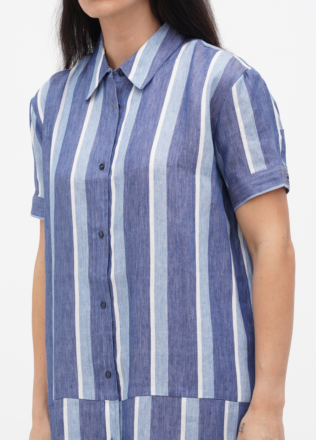 Синее кэжуал платье рубашка 7 For All Mankind в полоску