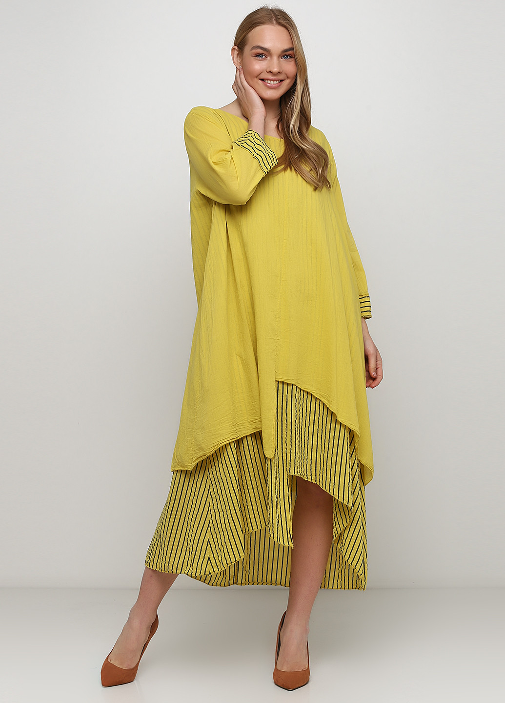 Жовтий кежуал сукня Made in Italy в смужку