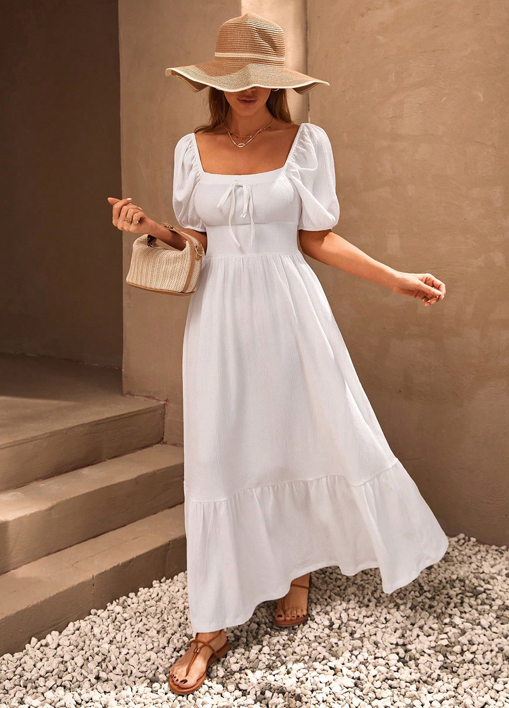 Белое кэжуал платье в стиле ампир SHEIN однотонное