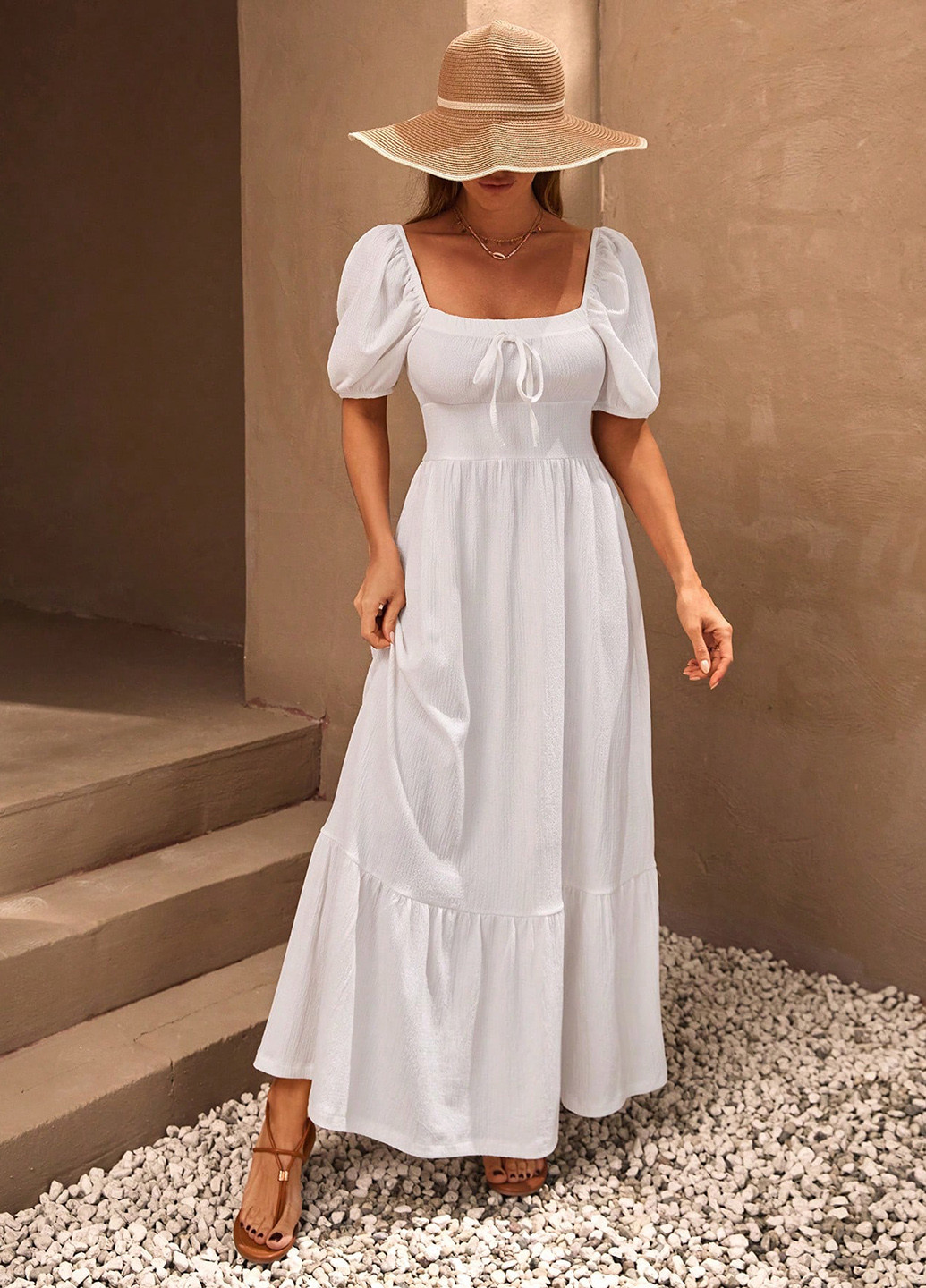 Белое кэжуал платье в стиле ампир SHEIN однотонное