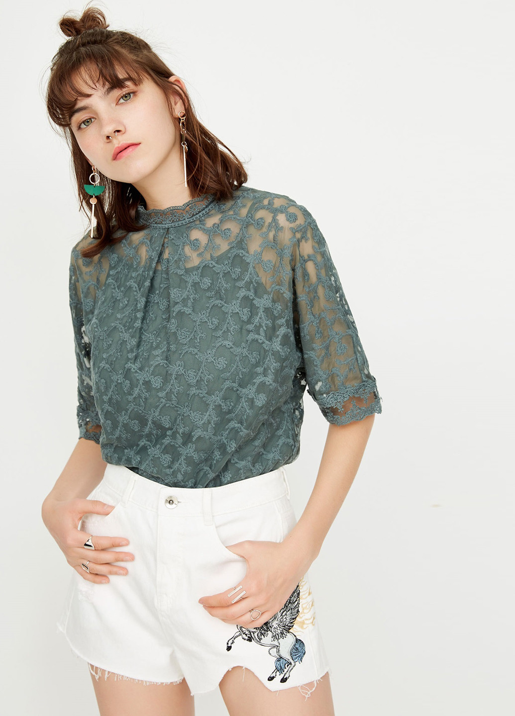 Серо-зелёная блуза Only