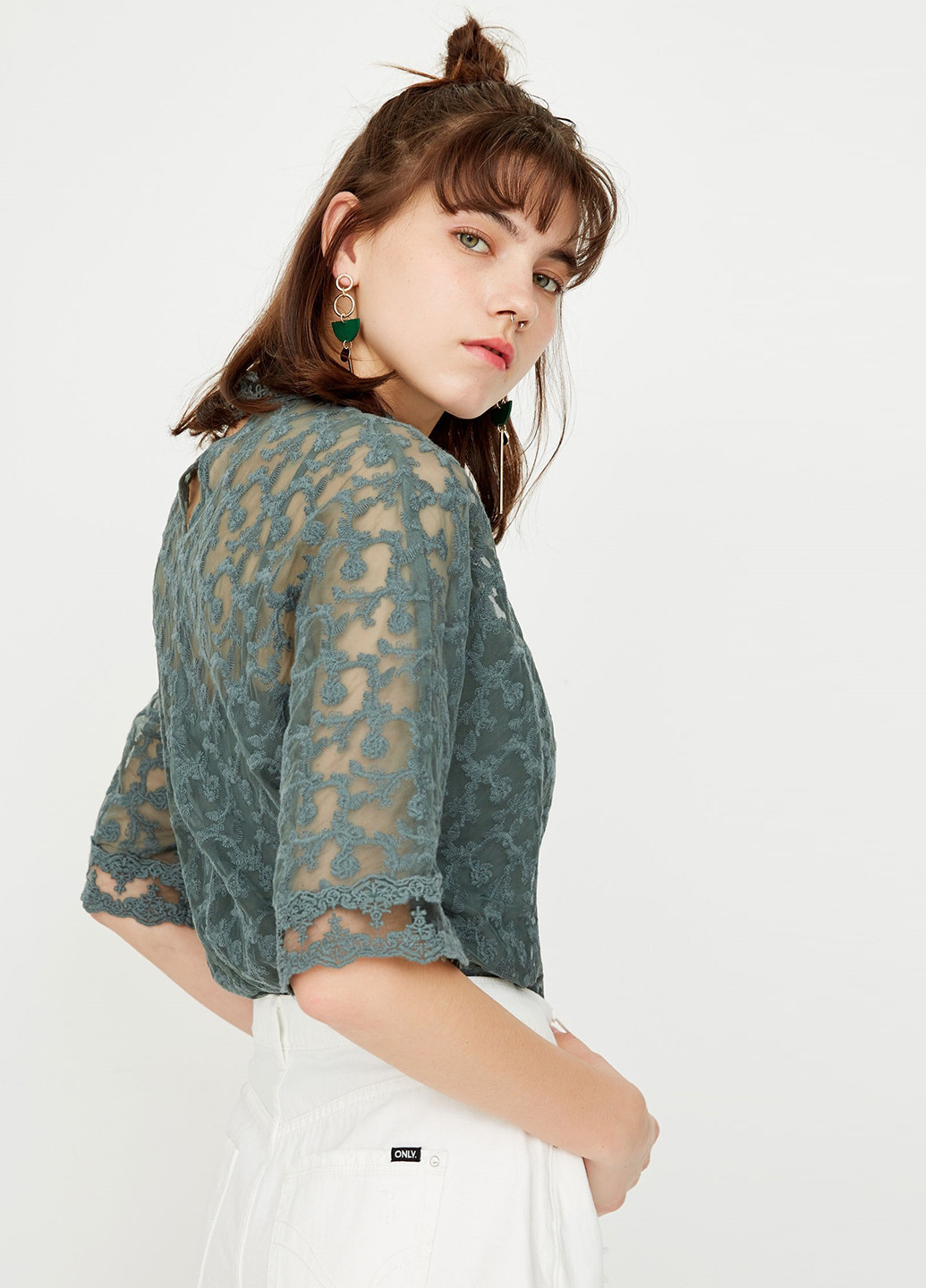 Серо-зелёная блуза Only