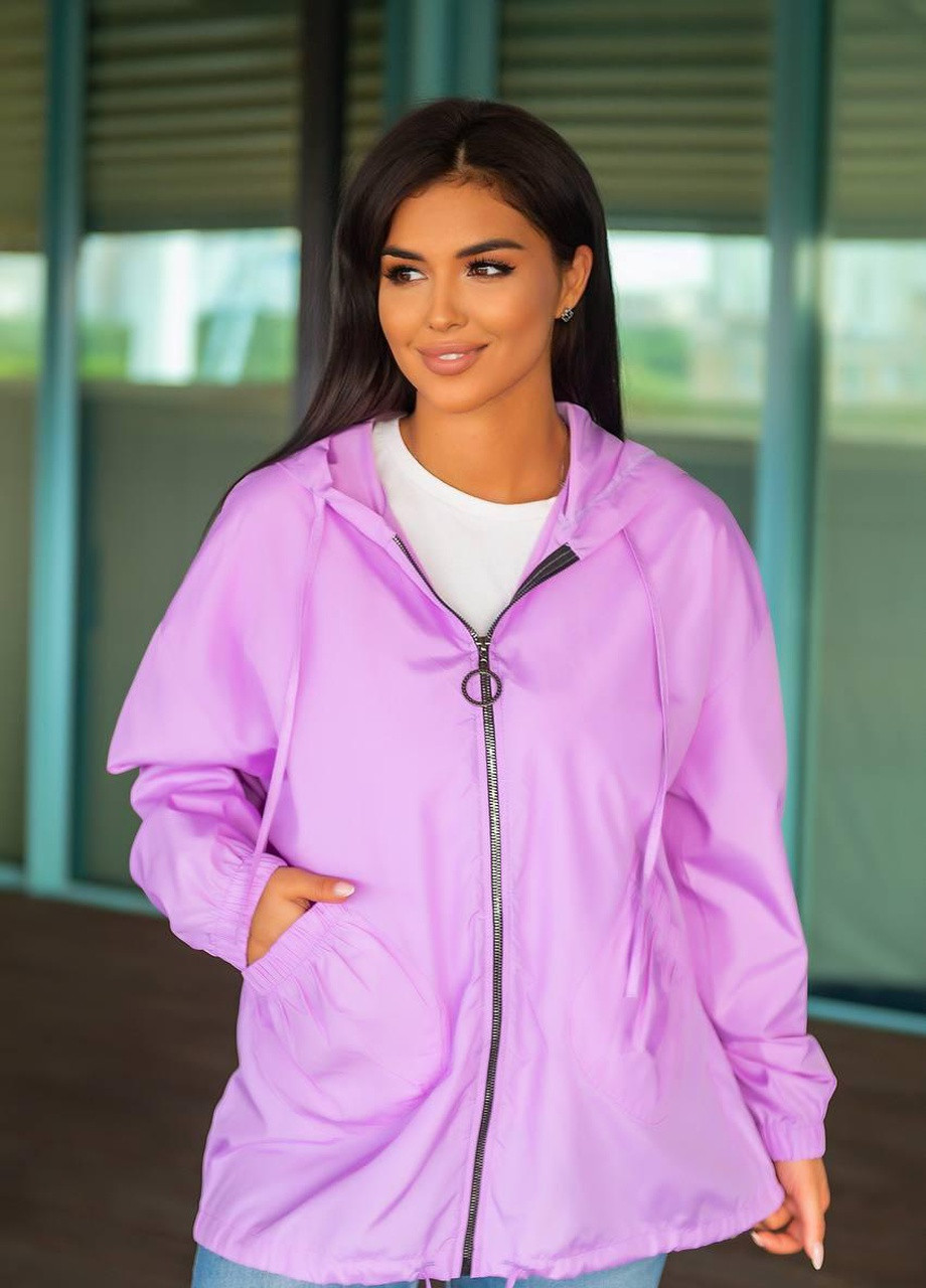 Темно-фіолетова женская куртка из плащевки лавандового цвета р.50/54 374288 New Trend