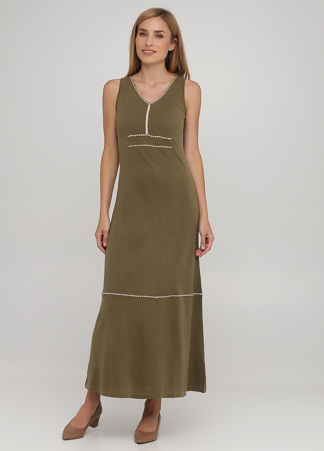 Оливковое (хаки) кэжуал платье платье-майка Cream однотонное