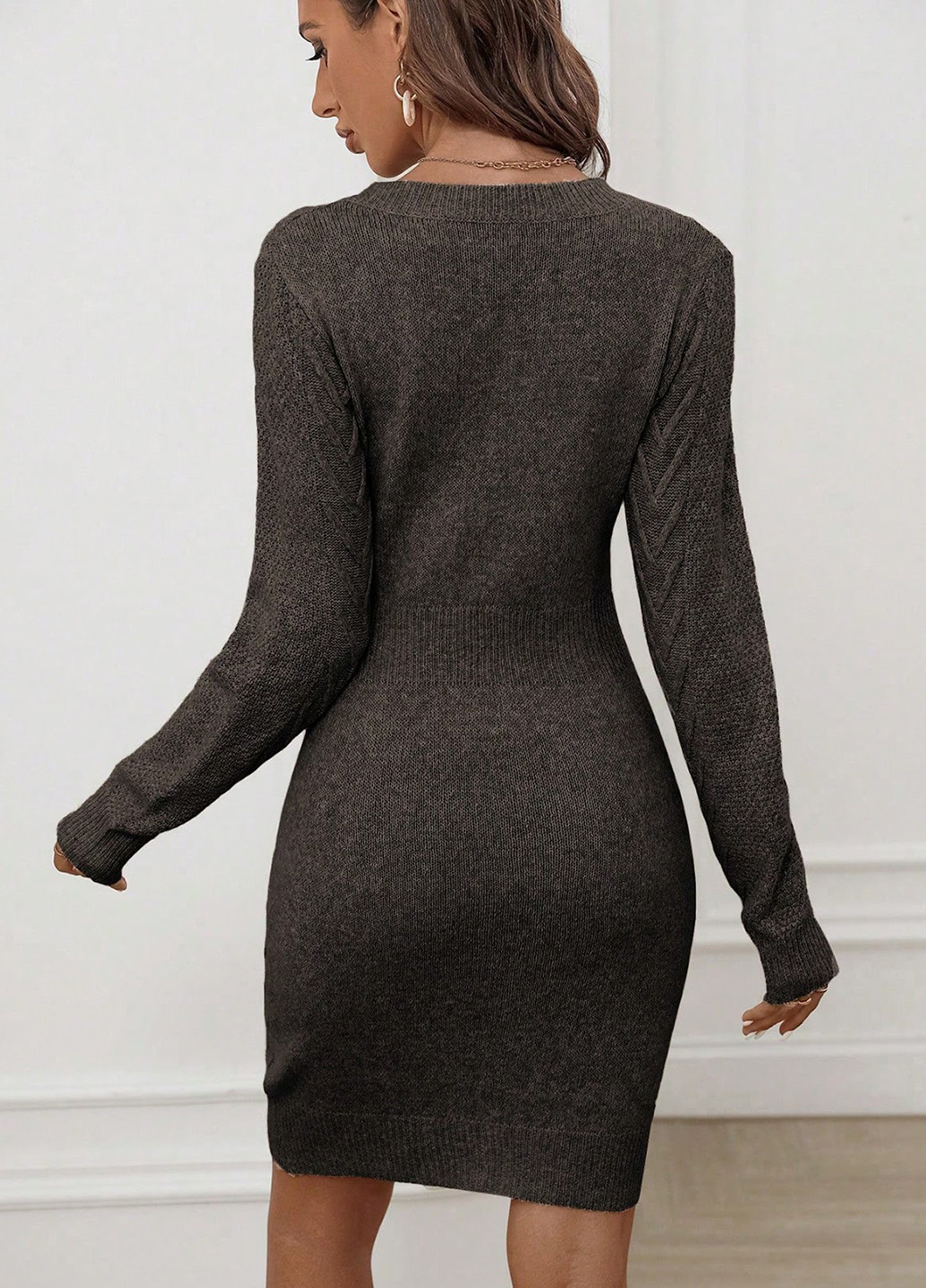 Коричневое кэжуал платье SHEIN однотонное