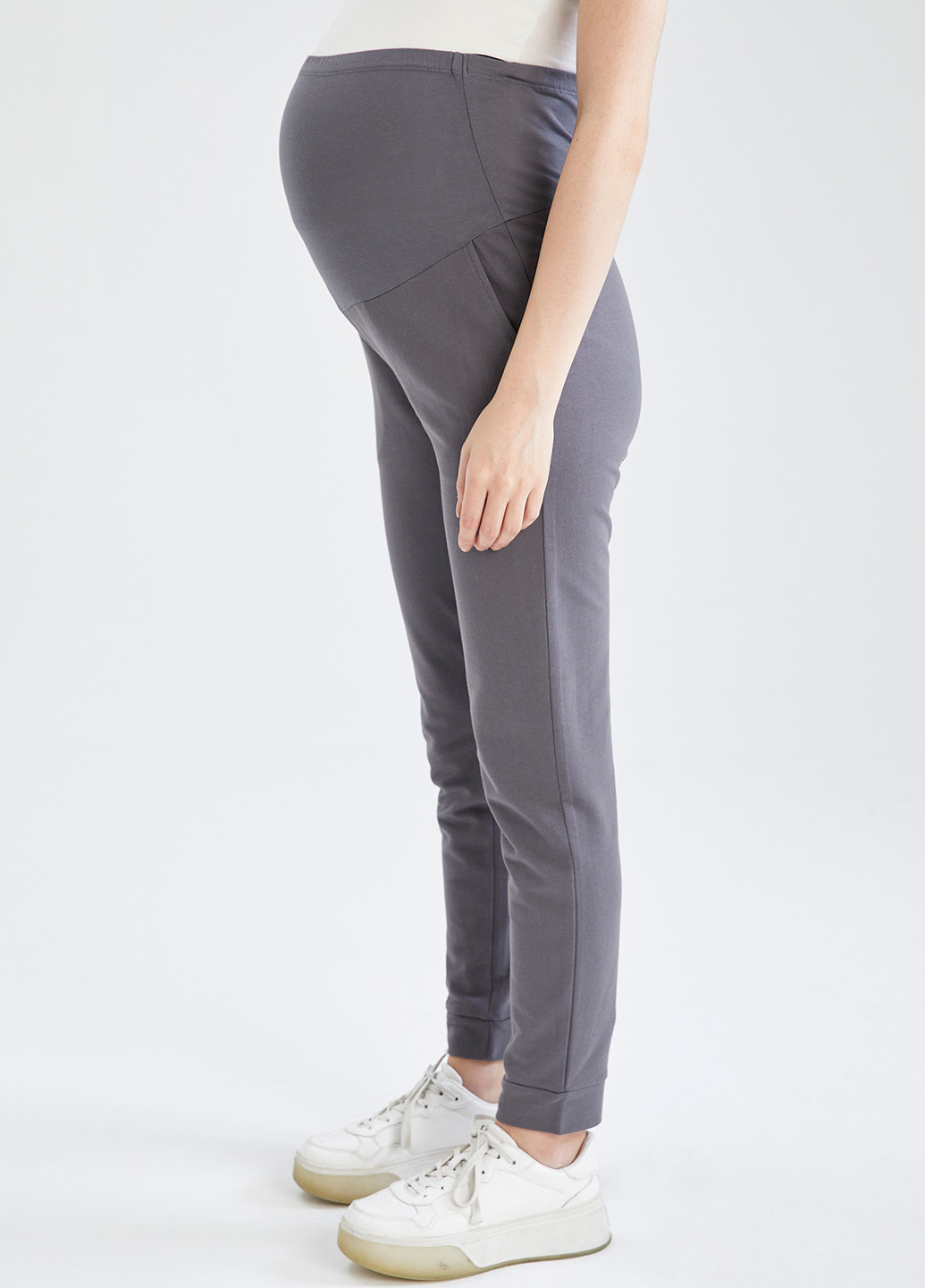 Штани для вагітних DeFacto джогери однотонні сірі кежуали трикотаж, бавовна, еластан