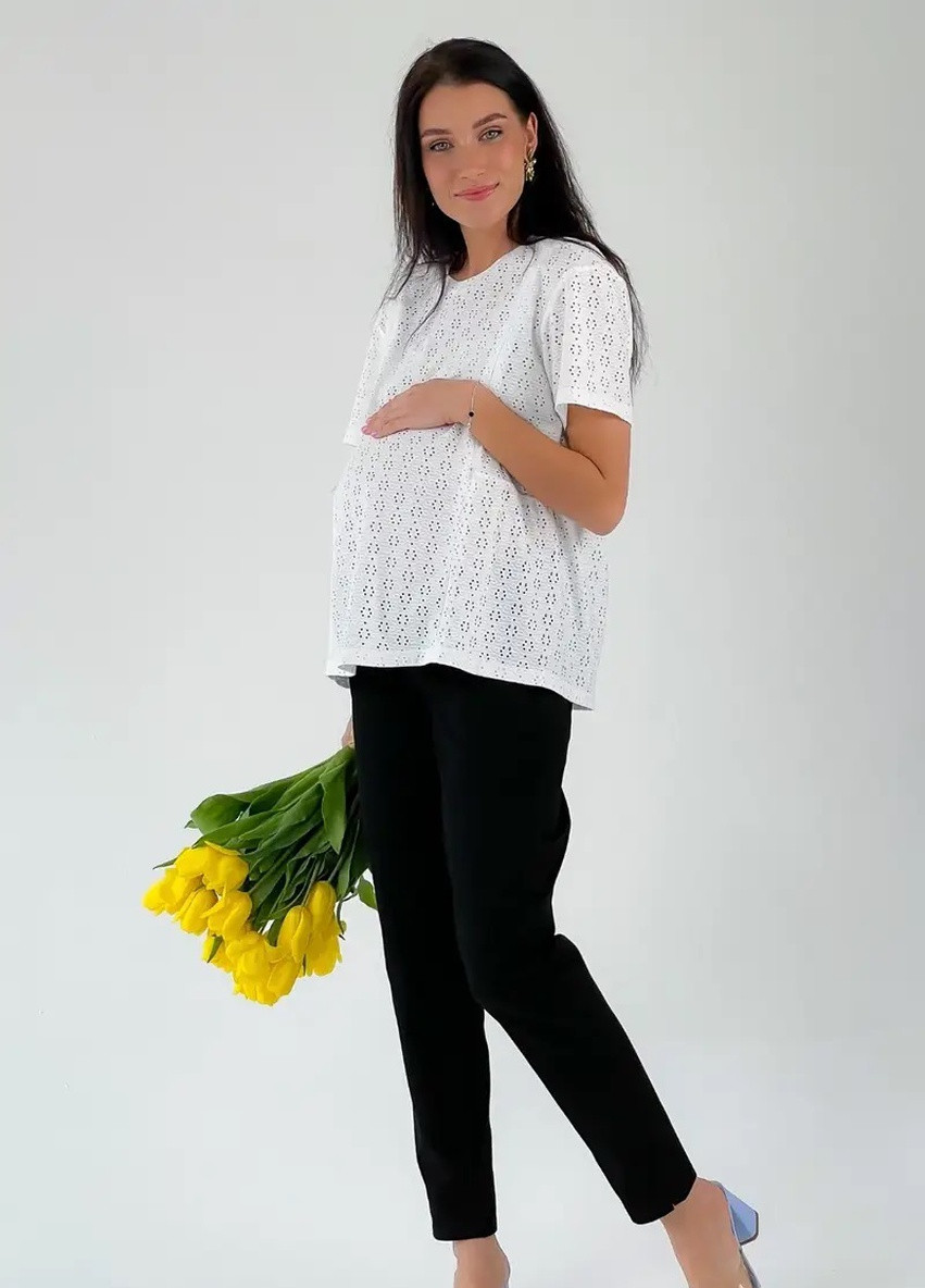 Штани для вагітних бавовняні звуженого крою чорні з бандажною резинкою під животик To Be (252833888)
