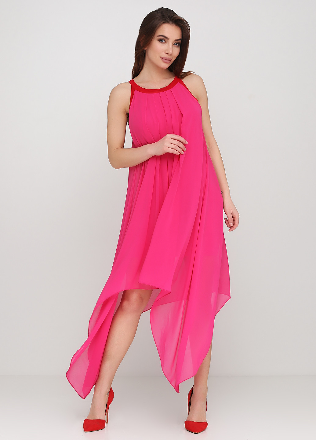 Фуксиновое (цвета Фуксия) кэжуал платье с открытыми плечами Rinascimento однотонное