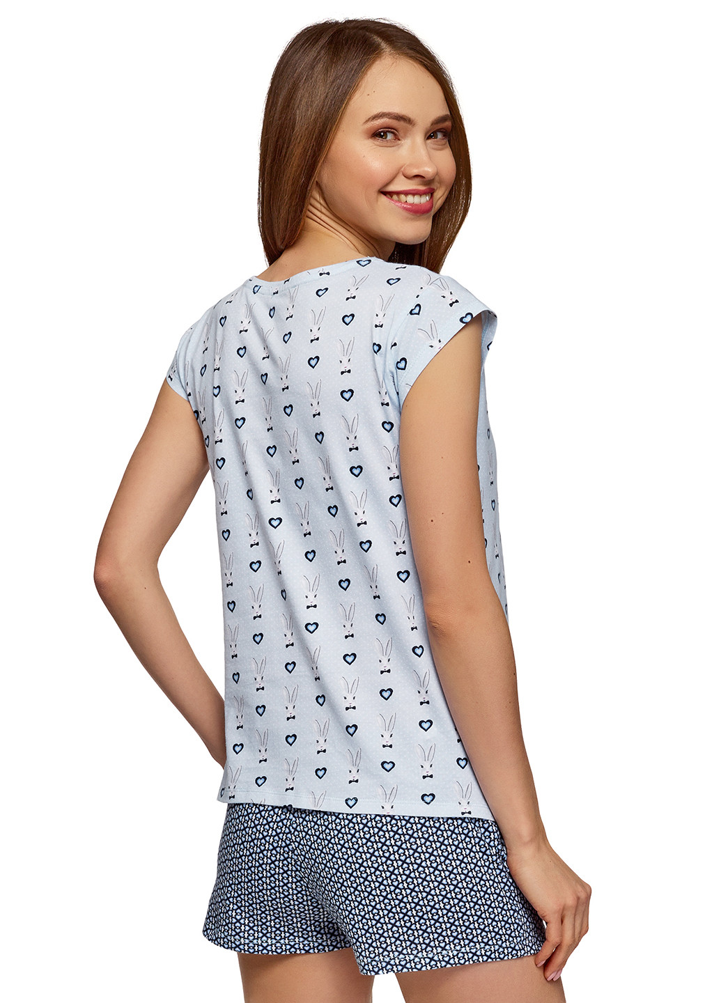 Синяя всесезон пижама (футболка, шорты) футболка + шорты Oodji