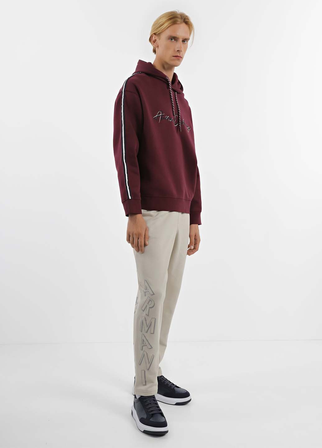 Серо-бежевые спортивные демисезонные зауженные брюки Armani Exchange