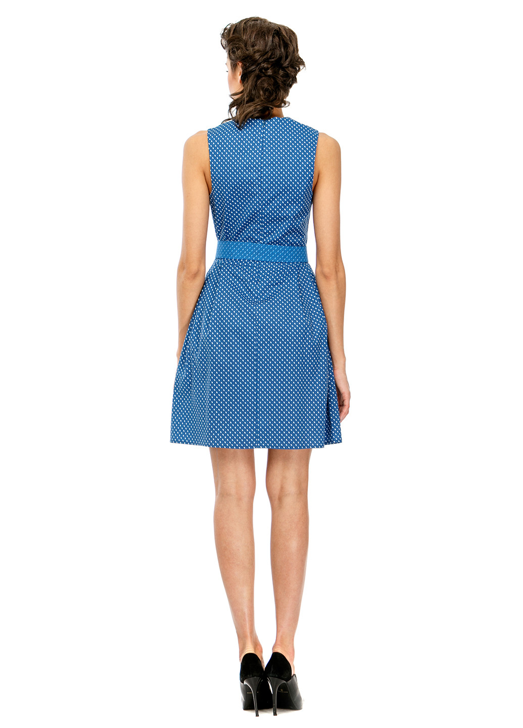 Синее кэжуал платье клеш Adelin Fostayn с геометрическим узором