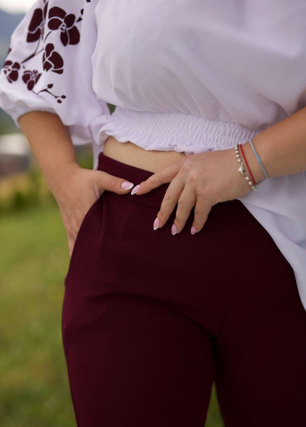 Бордовый демисезонный комплект (блуза, брюки) No Brand