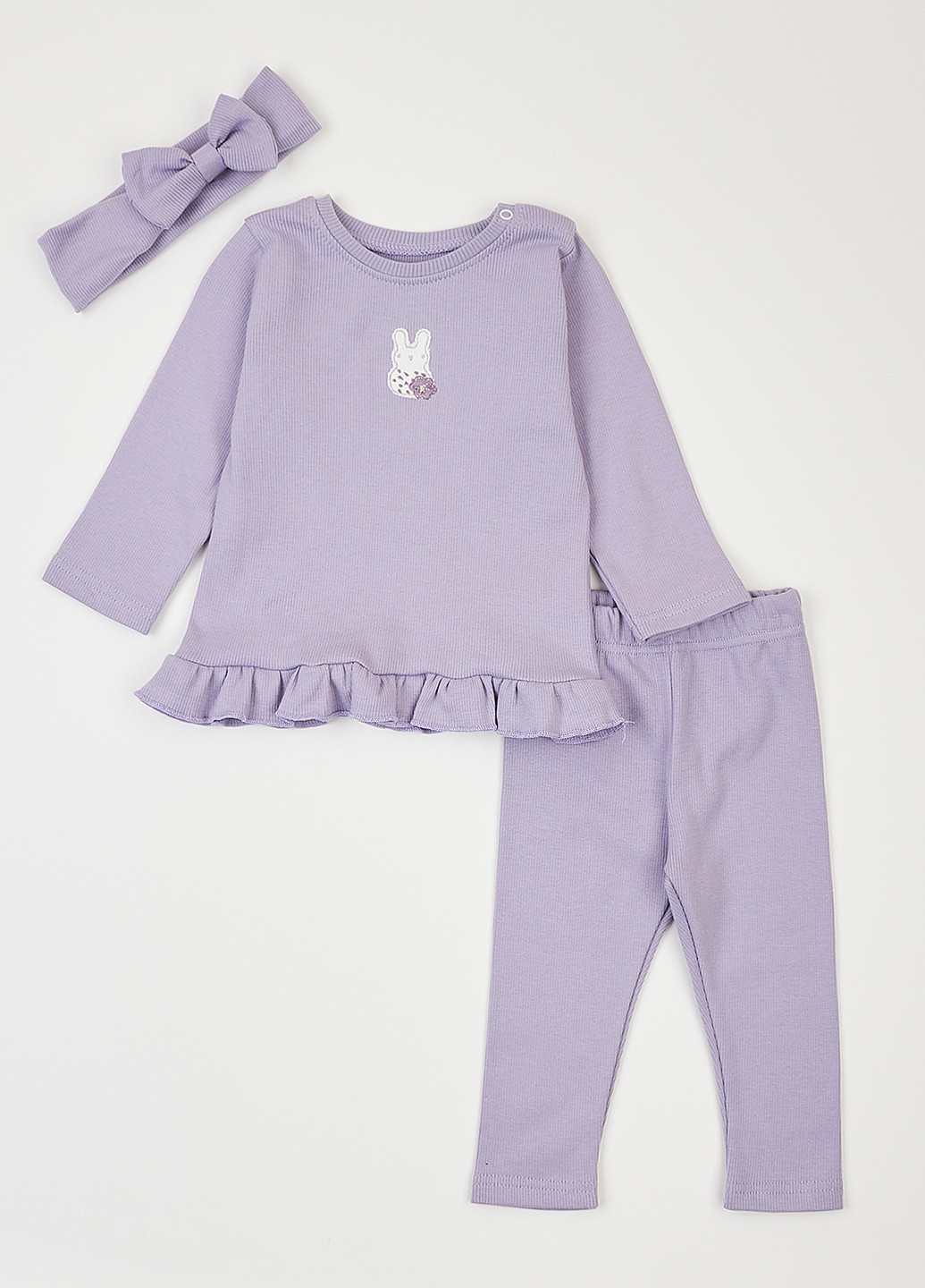 Бузковий демісезонний комплект (лонгслів, легінси, пов'язка) Фламинго