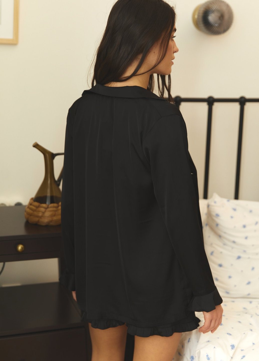 Чорний демісезонний комплект (сорочка, топ, шорти) Gepur