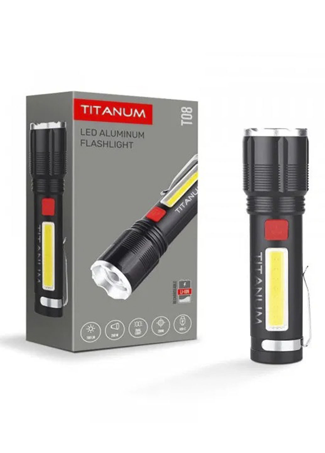 Ліхтарик акумуляторний ручний світлодіодний 700lm 250 метрів супер яскравий промінь + червоне світло Titanum t-08 (256517117)