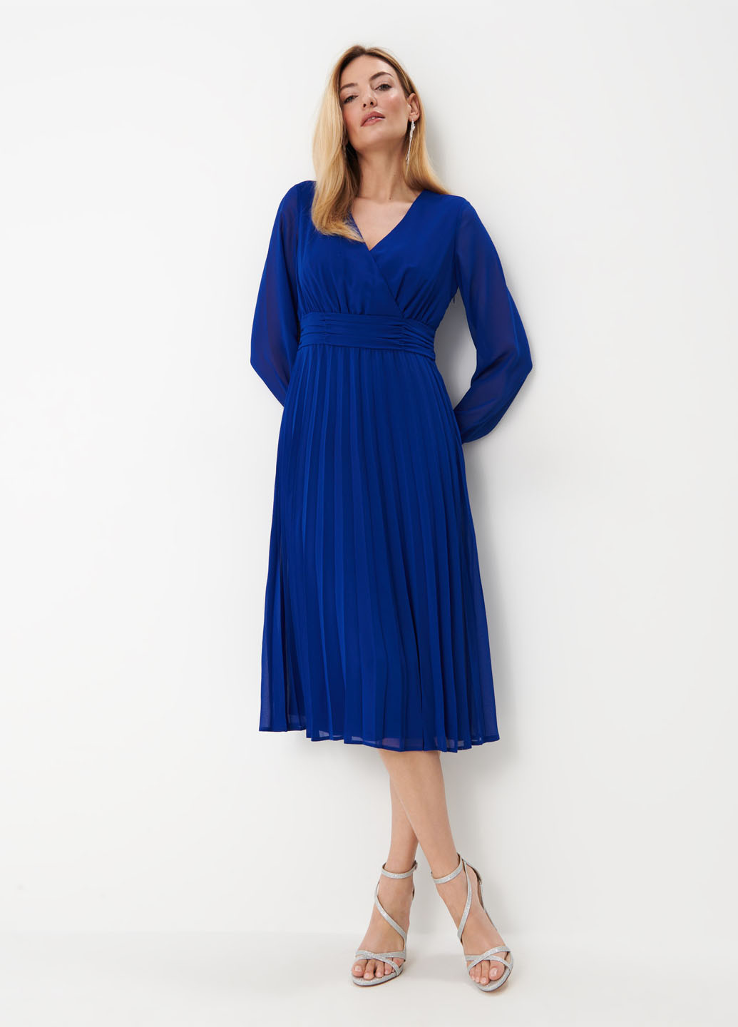 Синя кежуал сукня на запах, плісована Mohito однотонна