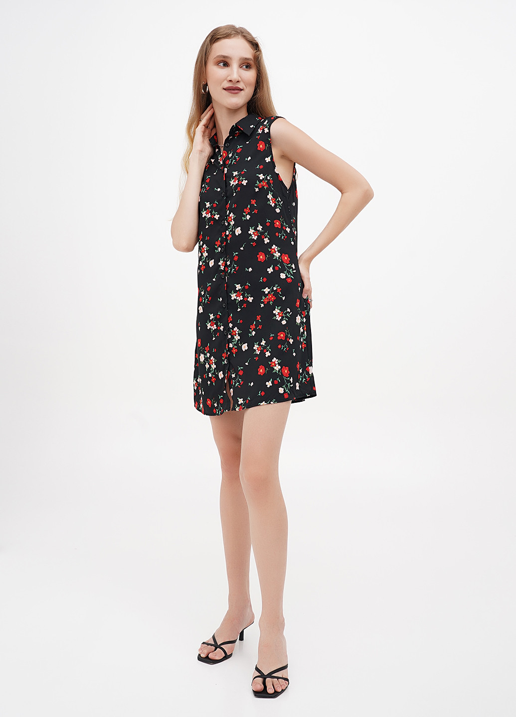 Черное кэжуал платье рубашка Terranova с цветочным принтом