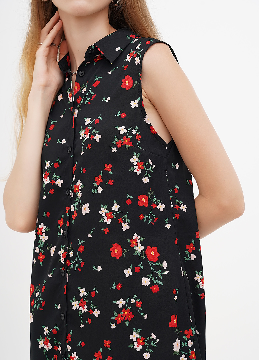Черное кэжуал платье рубашка Terranova с цветочным принтом