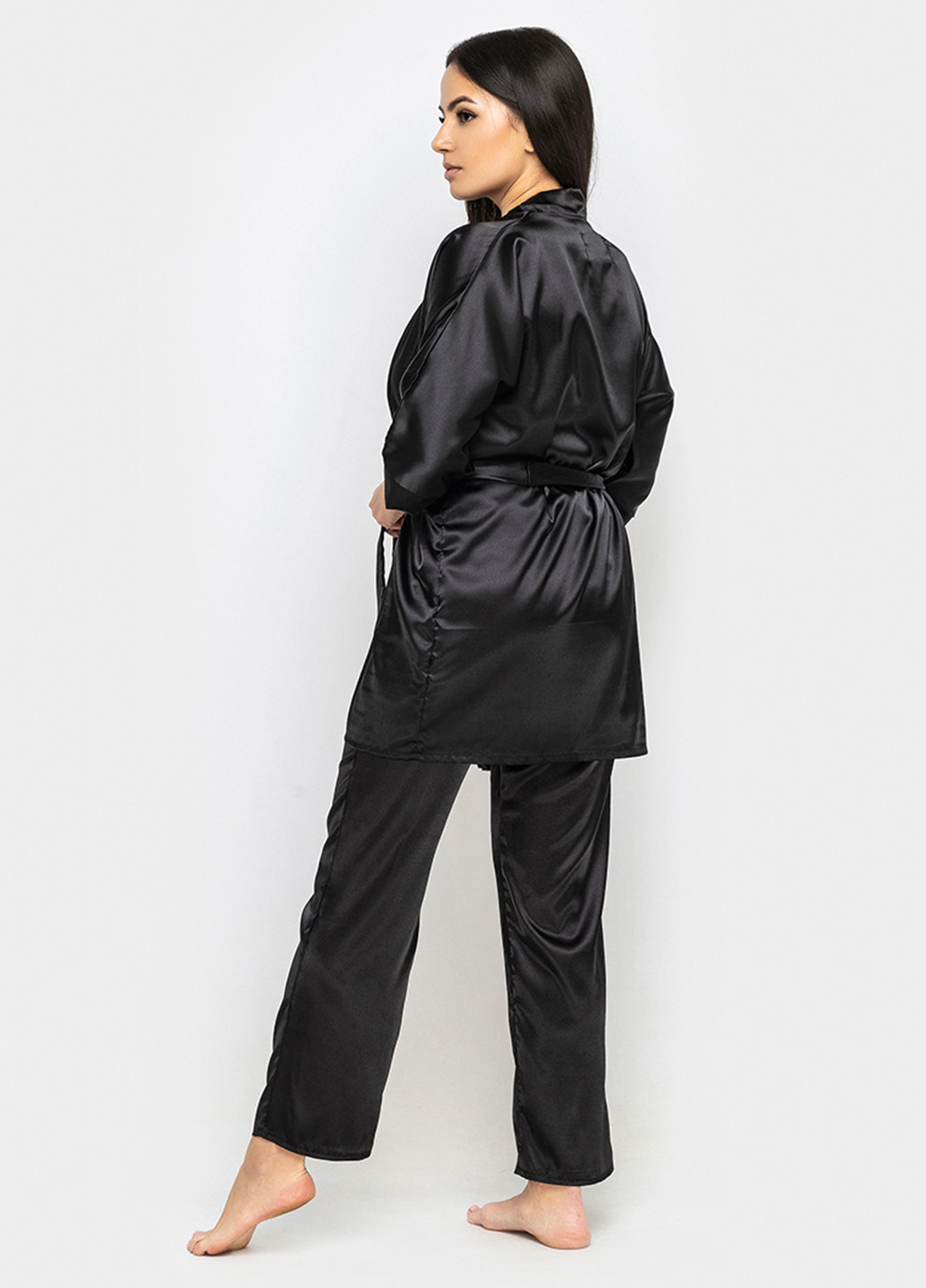 Черный демисезонный комплект (халат, топ, брюки) Ghazel