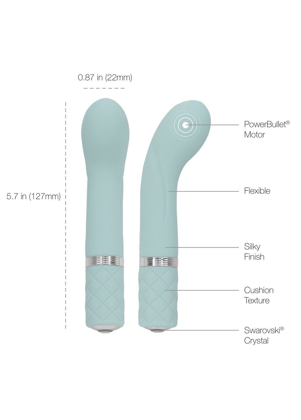 Розкішний вібратор - Racy Teal з кристалом Сваровські для точки G, подарункова упаковка Pillow Talk (254551101)