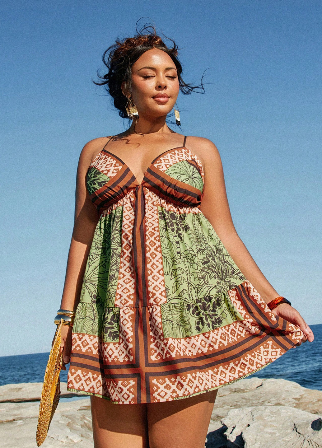 Зелена кежуал сукня SHEIN з орнаментом