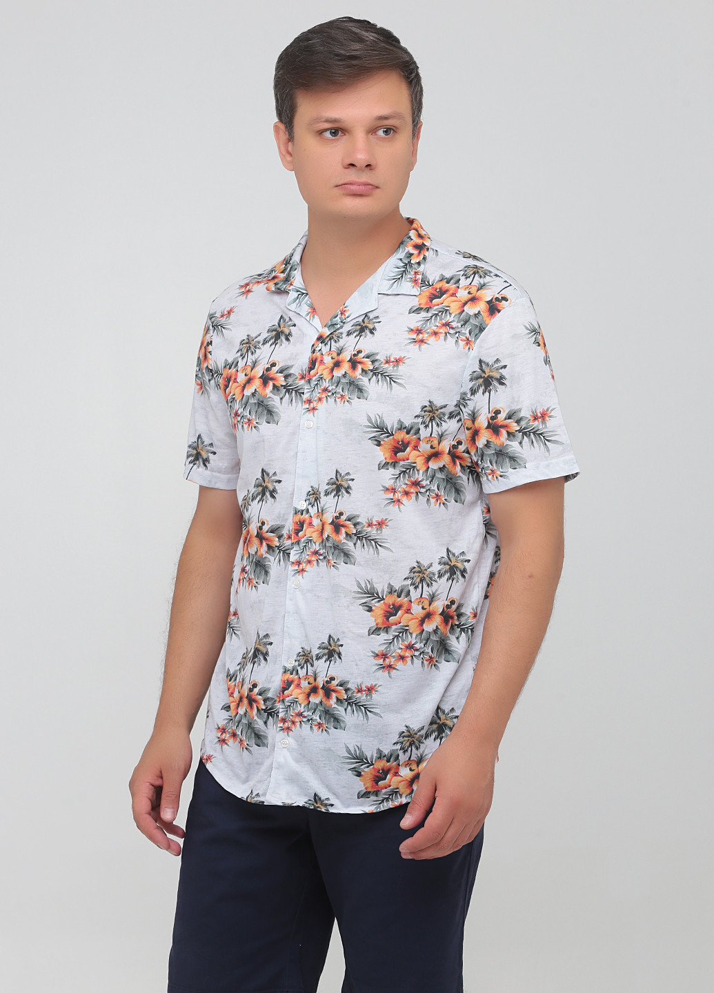 Светло-серая кэжуал рубашка с цветами Primark