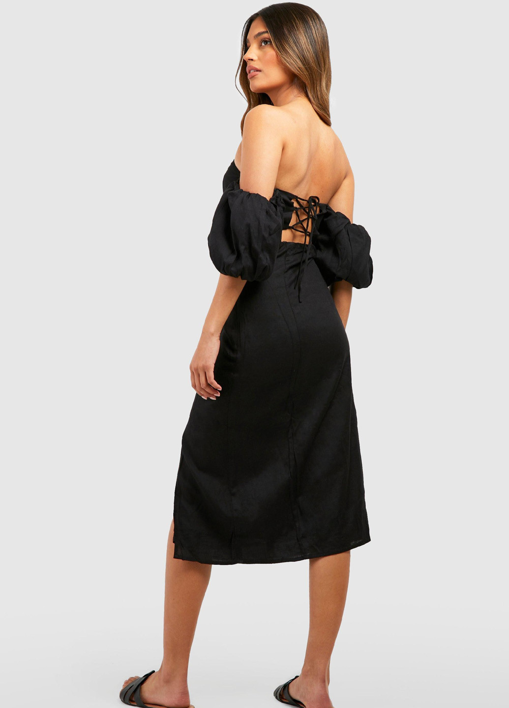Чорна кежуал сукня з відкритою спиною, з відкритими плечима Boohoo однотонна