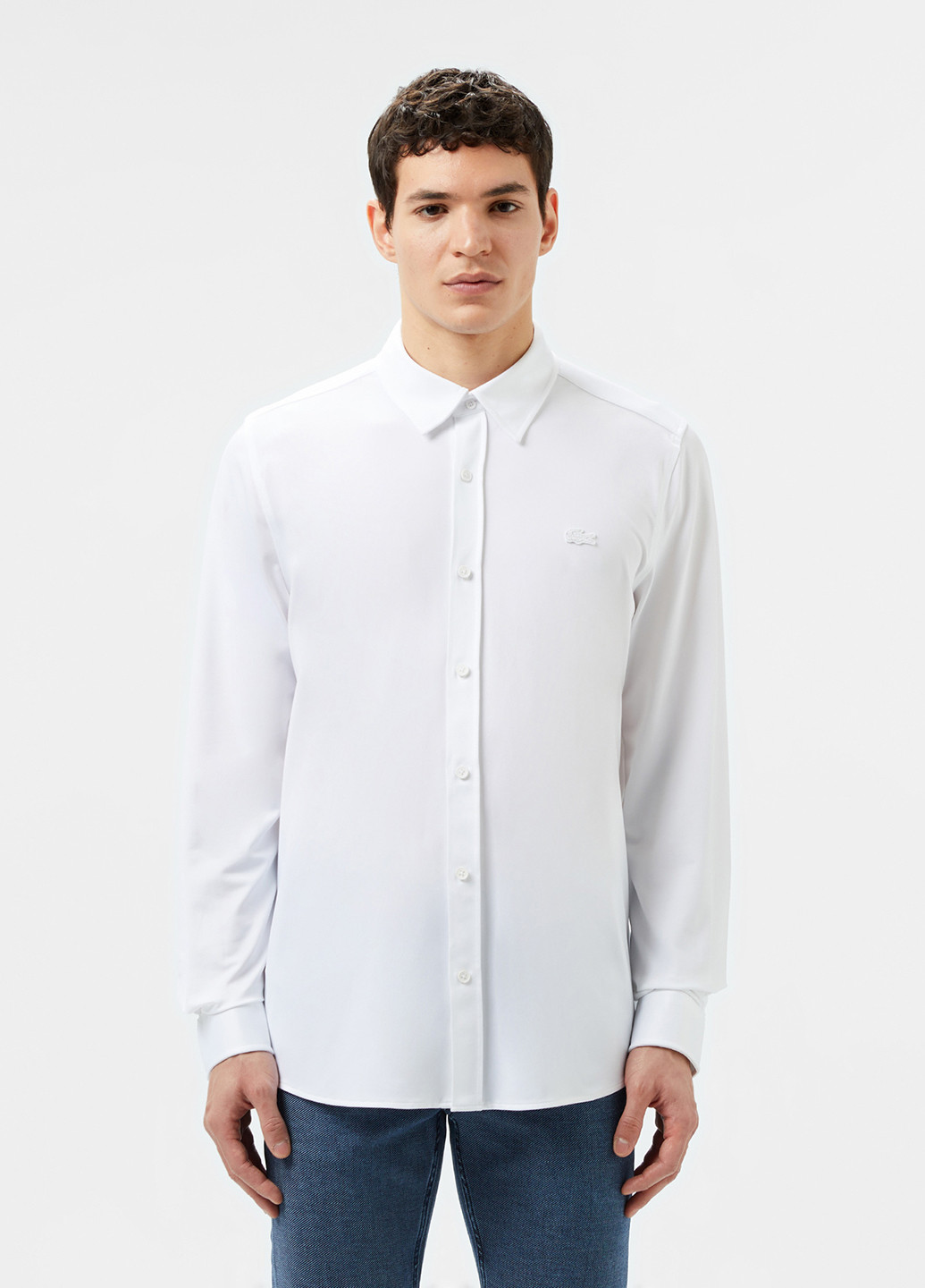 Белая классическая, кэжуал рубашка однотонная Lacoste