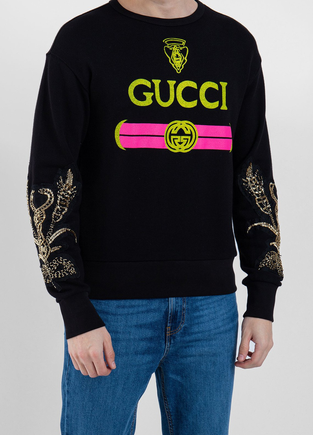 Чорний світшот із логотипом Gucci - крій однотонний чорний кежуал - (251176385)