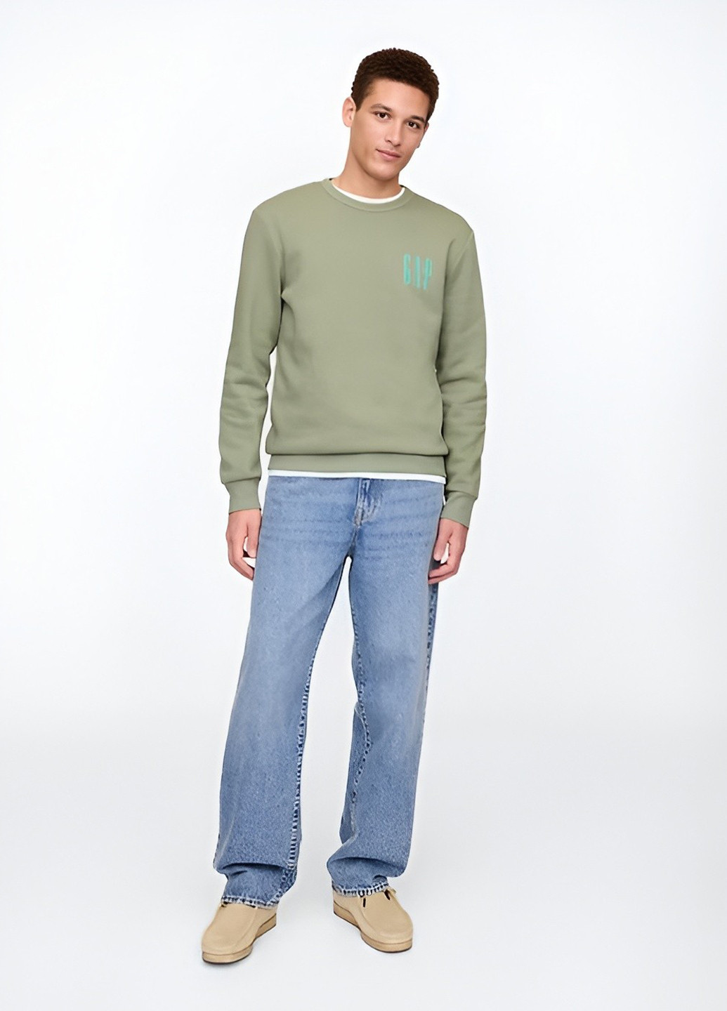 Оливковий світшот Gap логотип без декору (352742776)