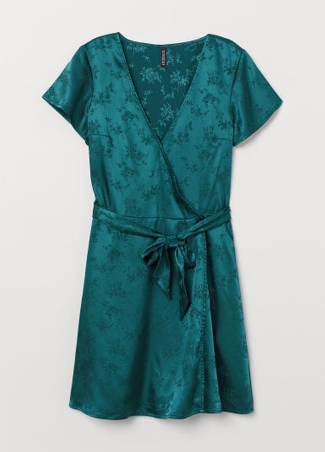 Темно-зелена кежуал сукня на запах H&M з квітковим принтом