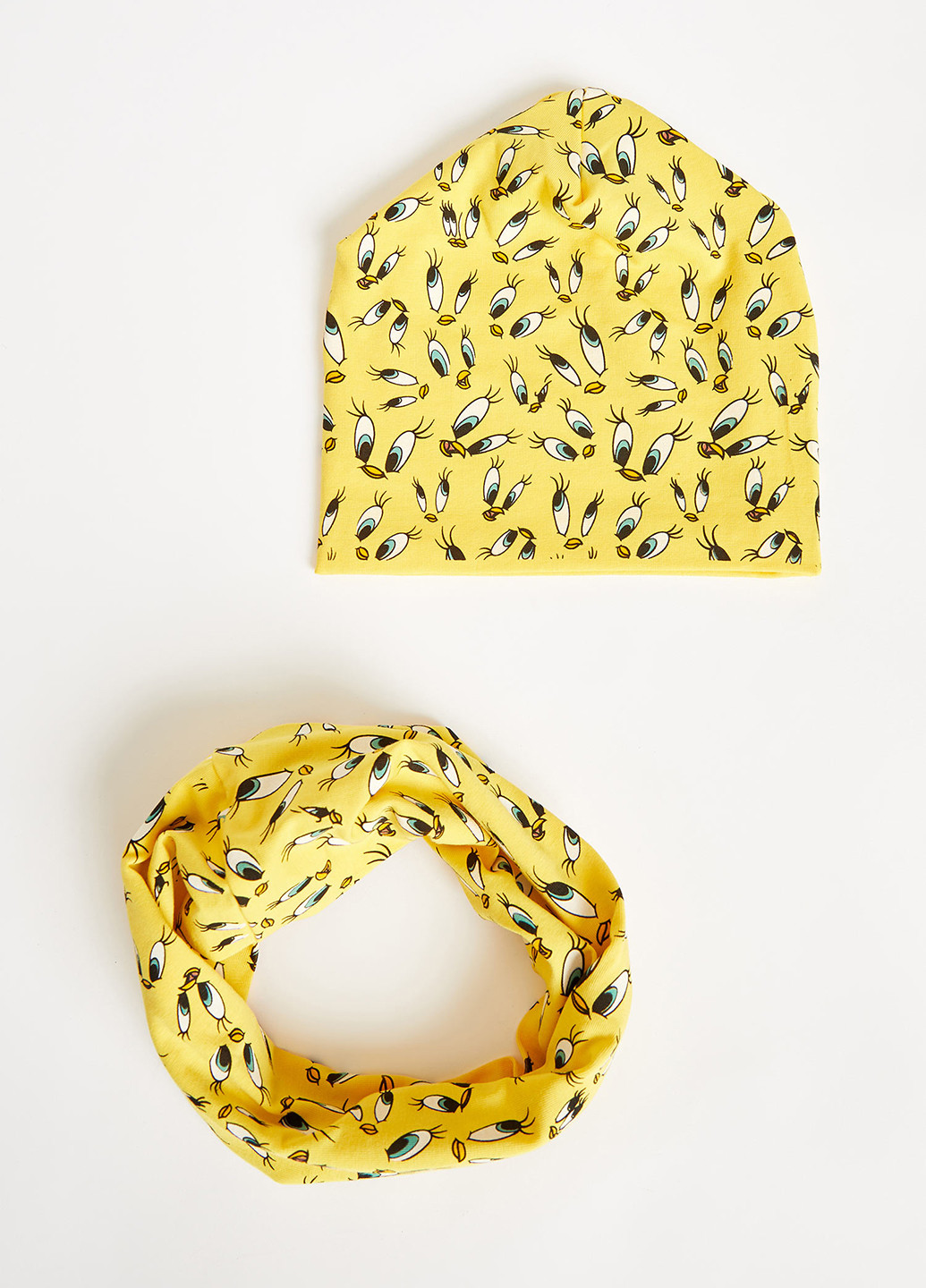 Комплект (шапка, шарф-снуд) DeFacto шапка + шарф-снуд персонажи жёлтые кэжуалы трикотаж, хлопок